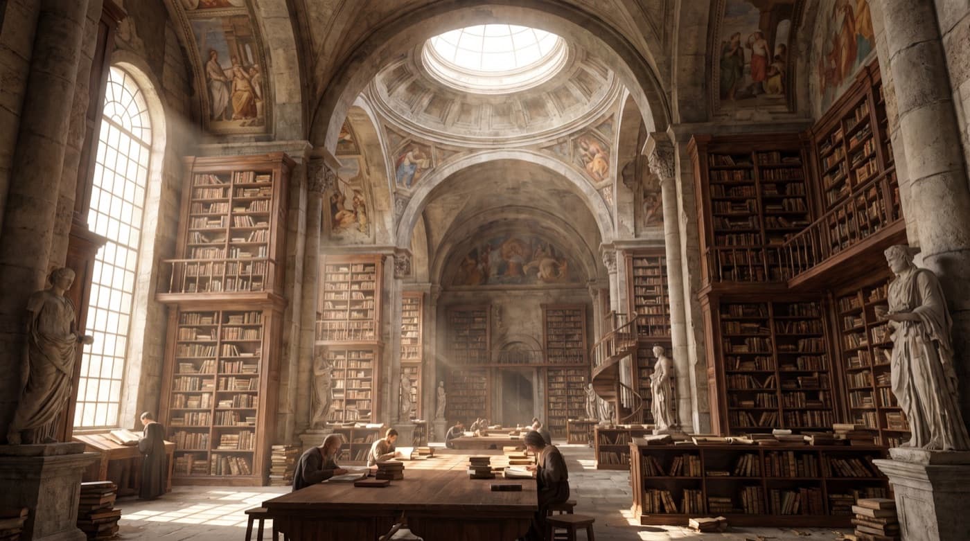 A grand library hall
